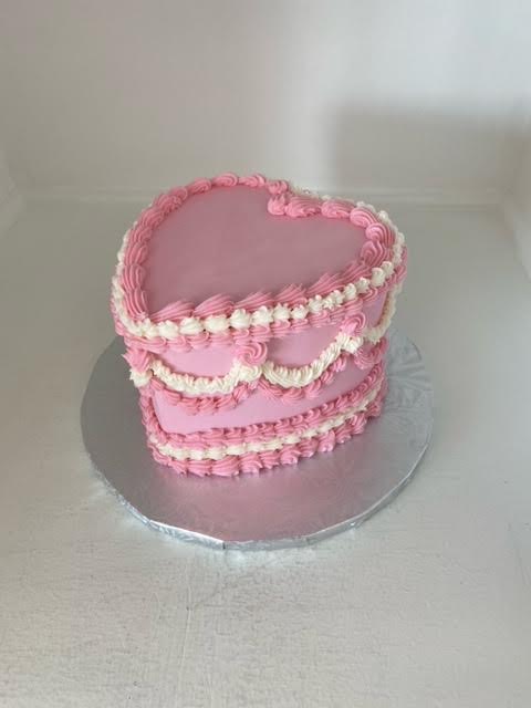 6" 12 Serving Vintage Buttercream Pink Heart Red Velvet Cake