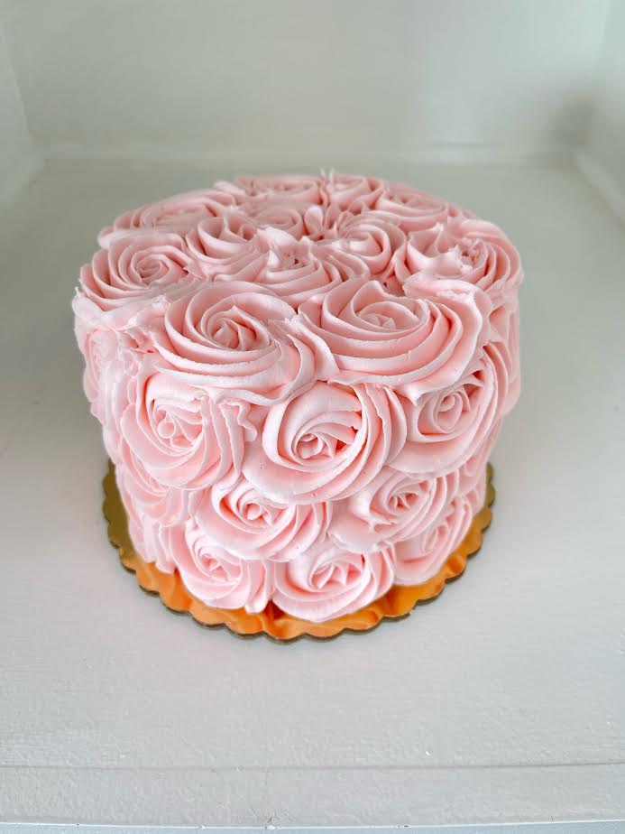 6" 12 Serving Pink Rosette Buttercream Vanilla Cake