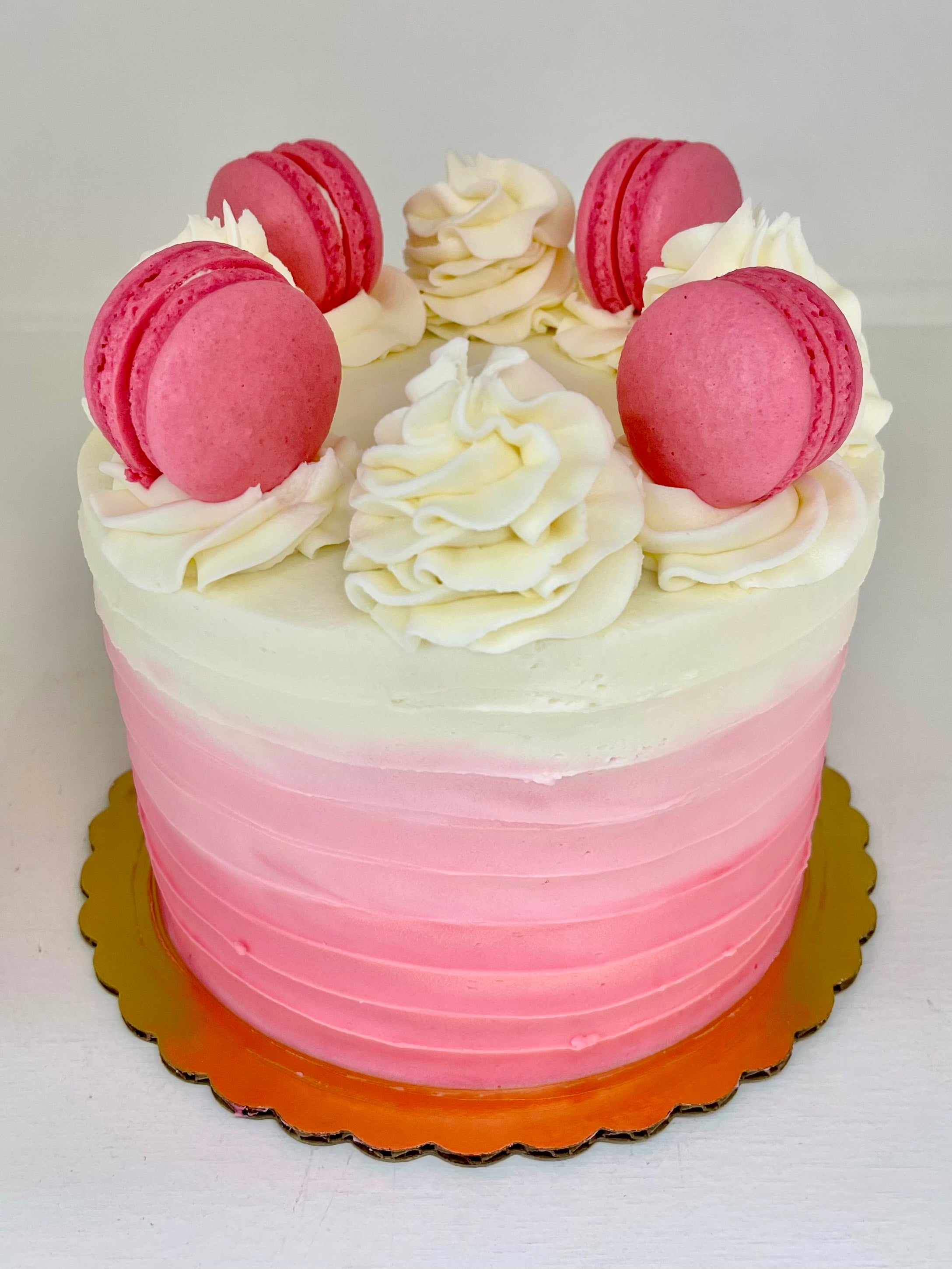  6" 12 Servings Pink Ombre Macarons Chocolate Cake