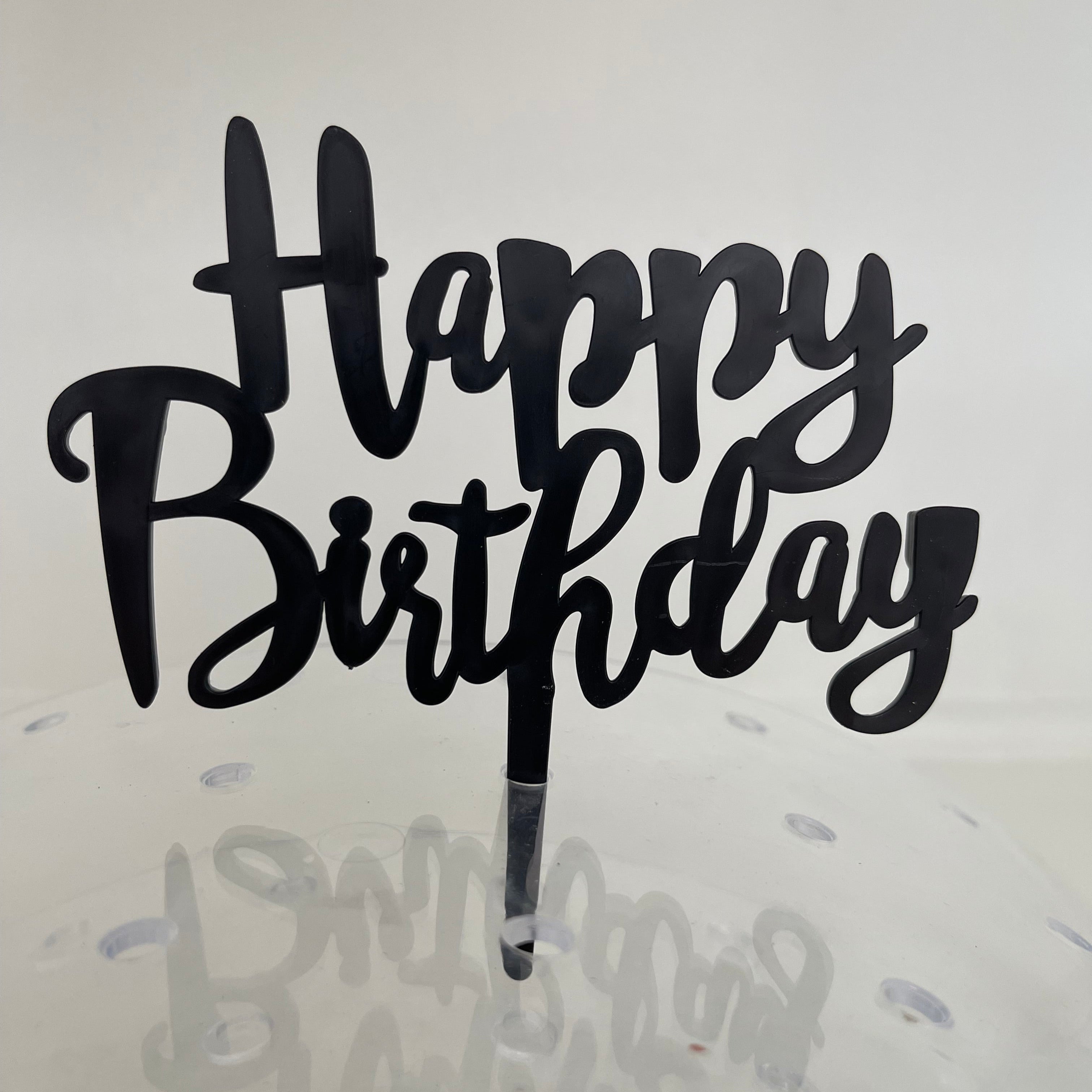 Black Cursive Happy Birthday Cake Topper