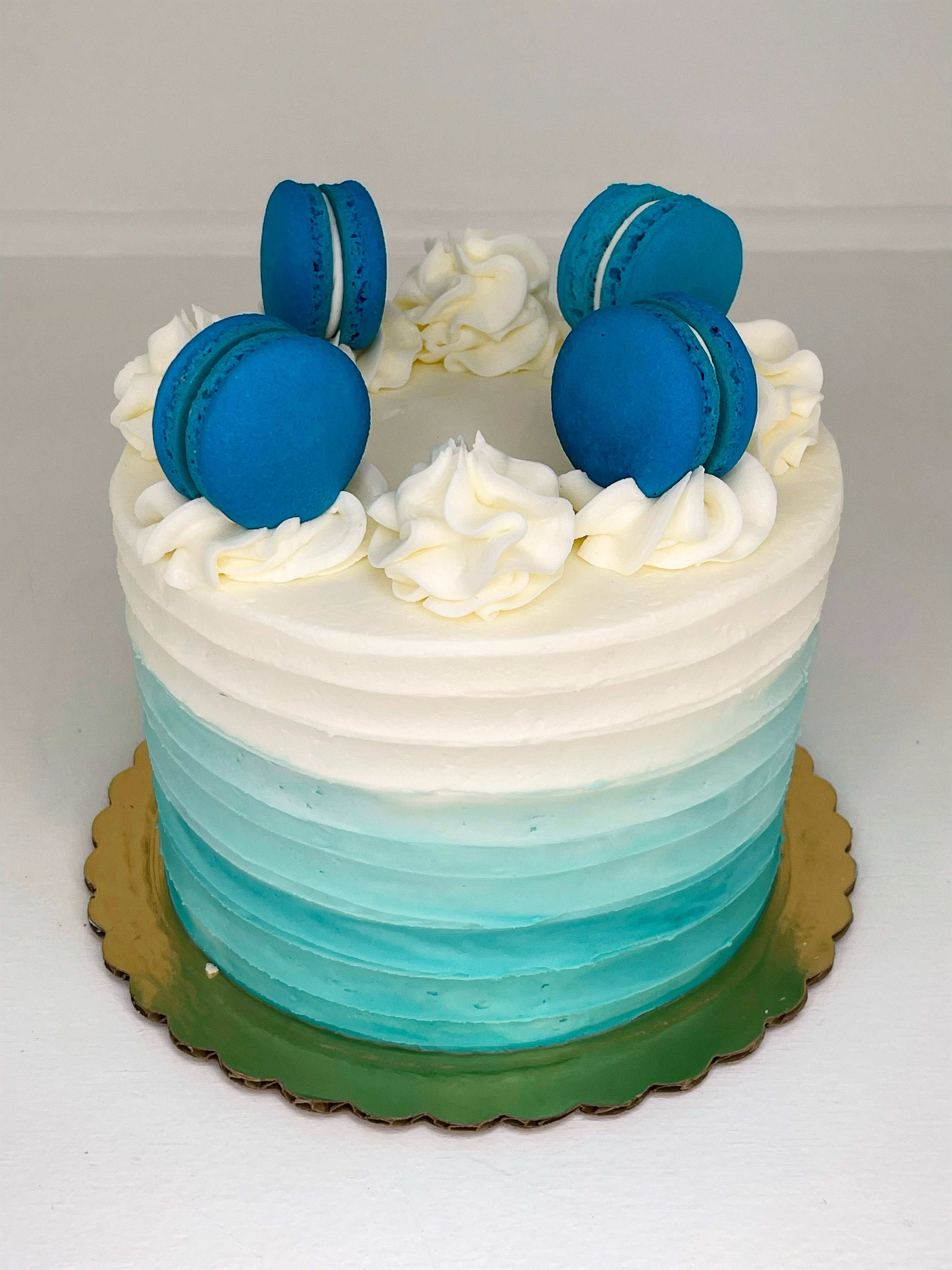 6" 12 Servings Teal Ombre Macarons Chocolate Cake
