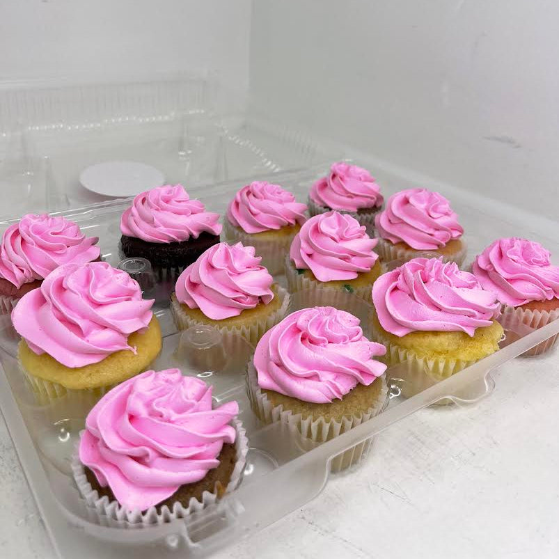Dozen Mixed Flavor Cupcakes with Pink Whipped Icing