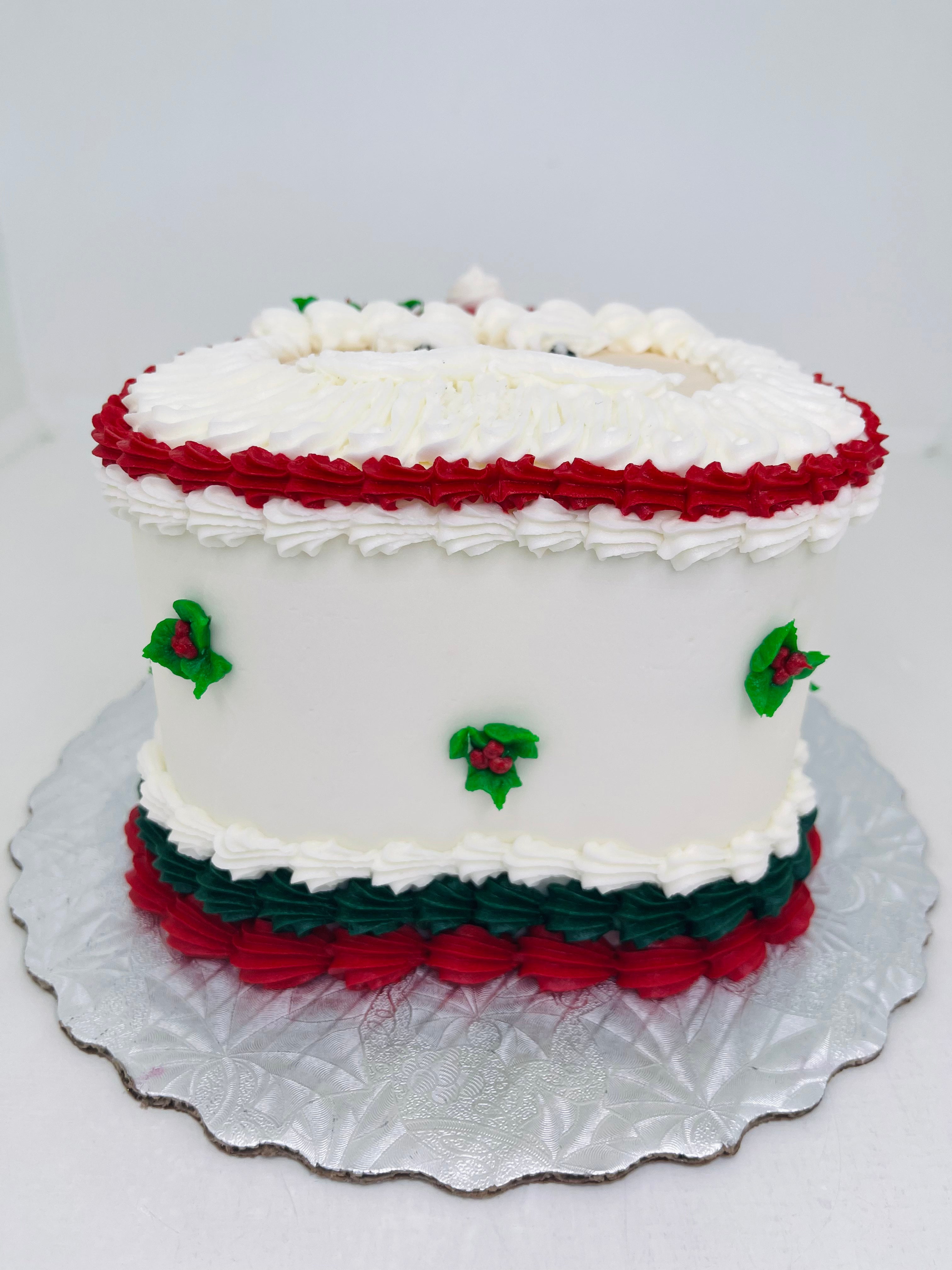 CAKE - 6” 12 Servings - Vintage Hear - Red Velvet, Santa