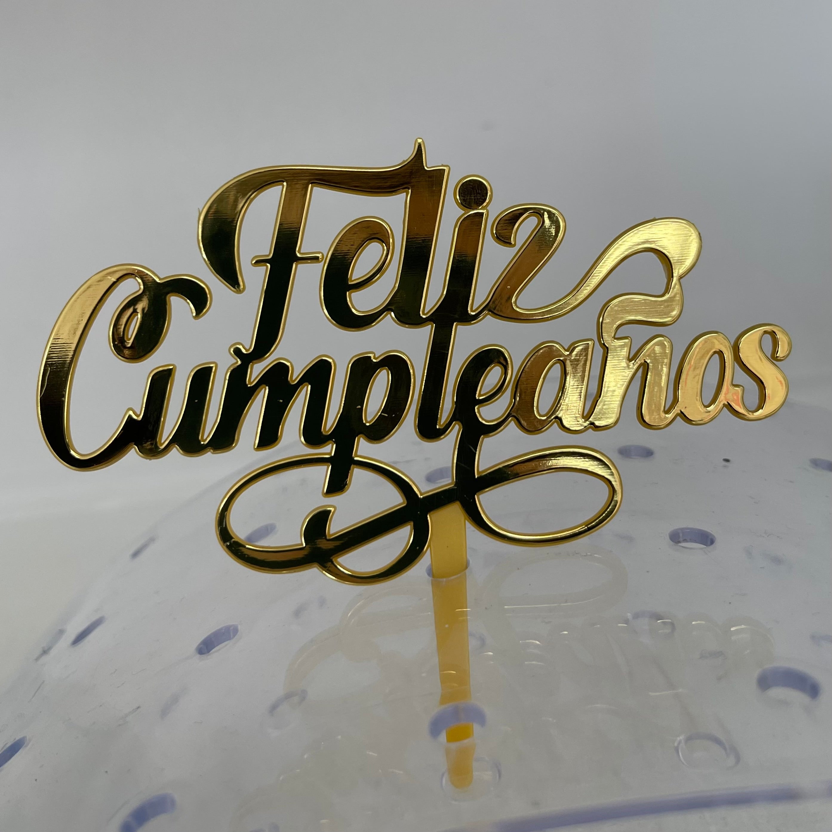 Gold Cursive Feliz Cumpleanos Cake Topper