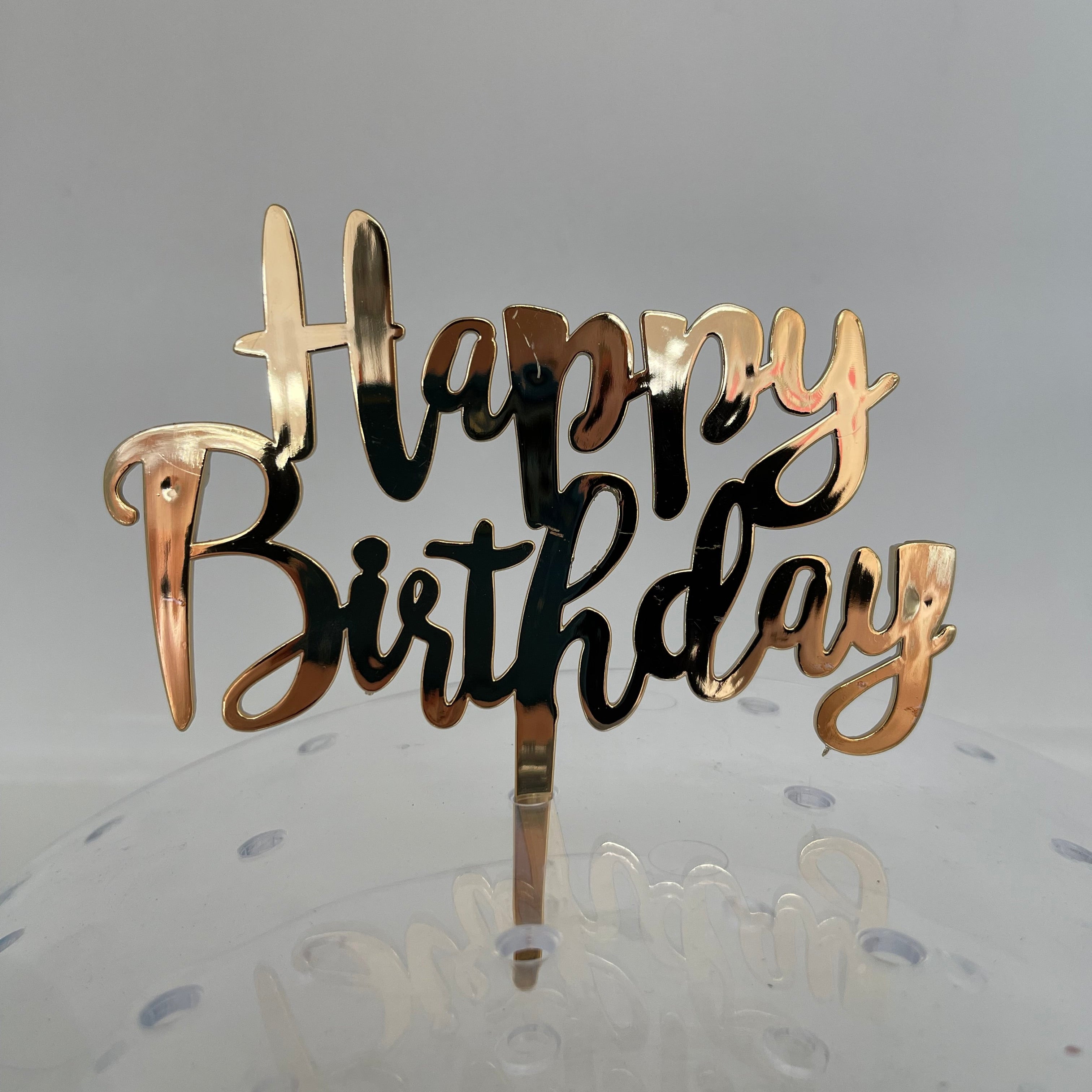 Gold Cursive Happy Birthday Cake Topper