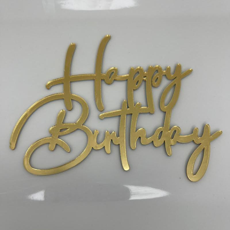 Gold Mirrored Cursive Happy Birthday Cake Topper