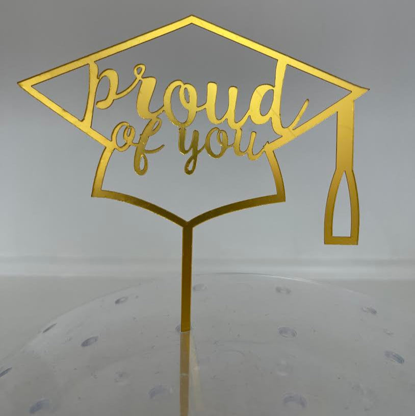 Gold Grad Hat Proud of You Graduation Cake Topper