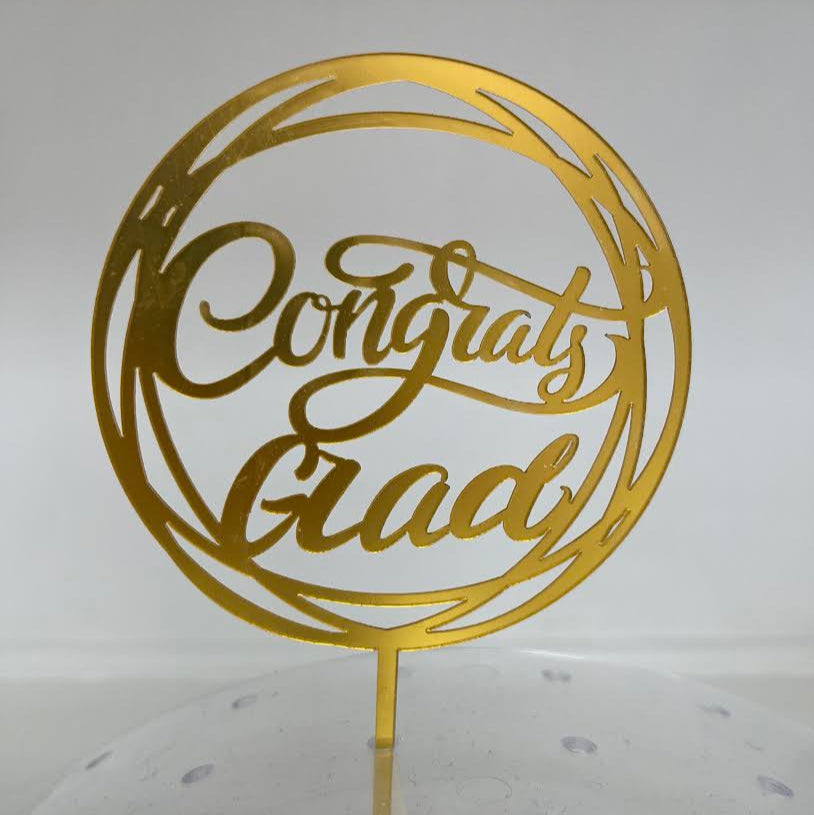 Gold Round Congrats Grad Cake Topper