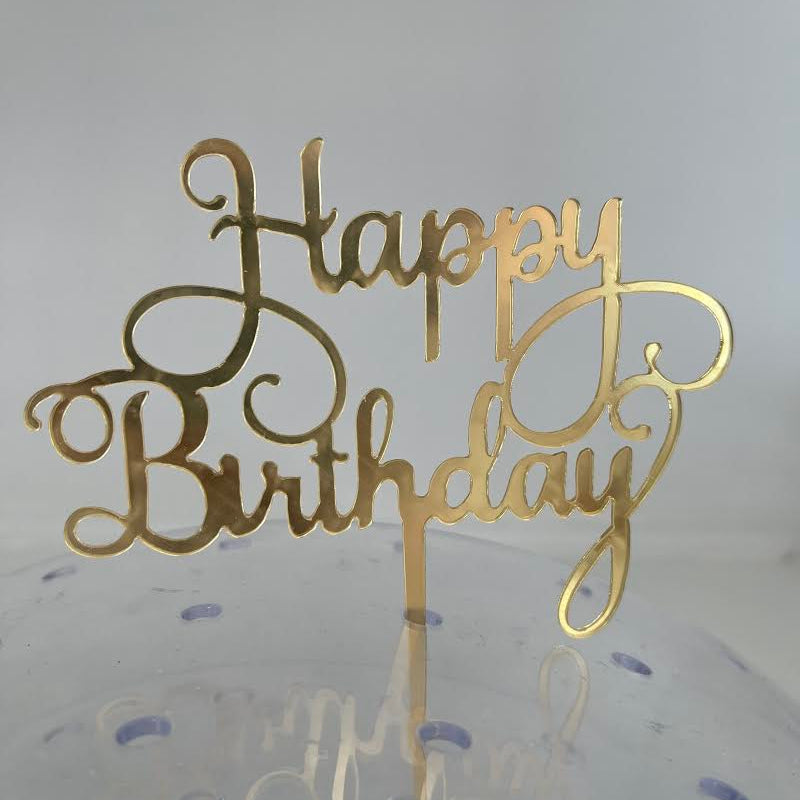 Gold Script Happy Birthday Cake Topper