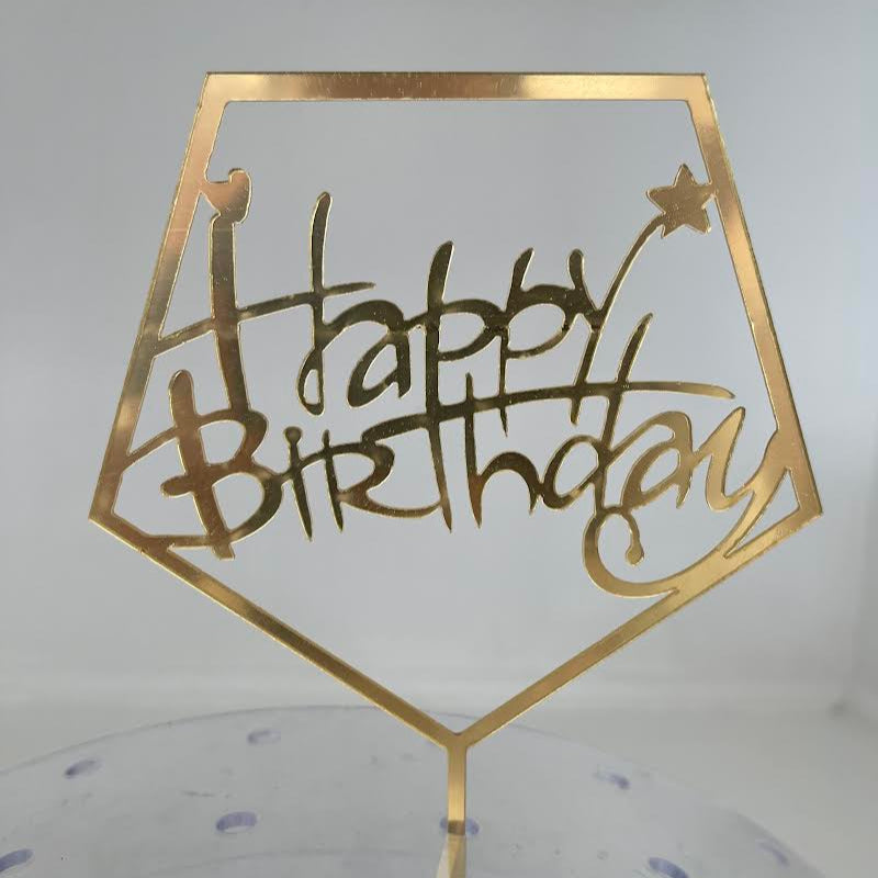 Gold hex Happy Birthday Cake Topper