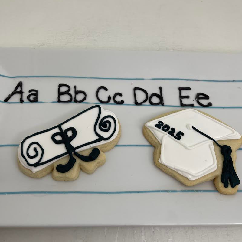 Graduation Cookies White and Black Hat and Diploma