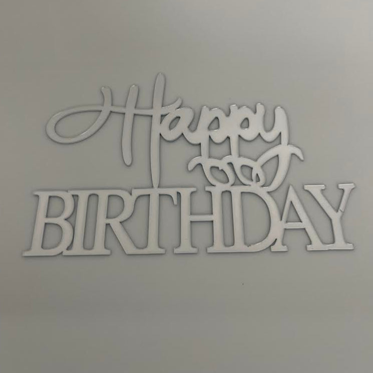Mirrored Happy Birthday Cake Topper