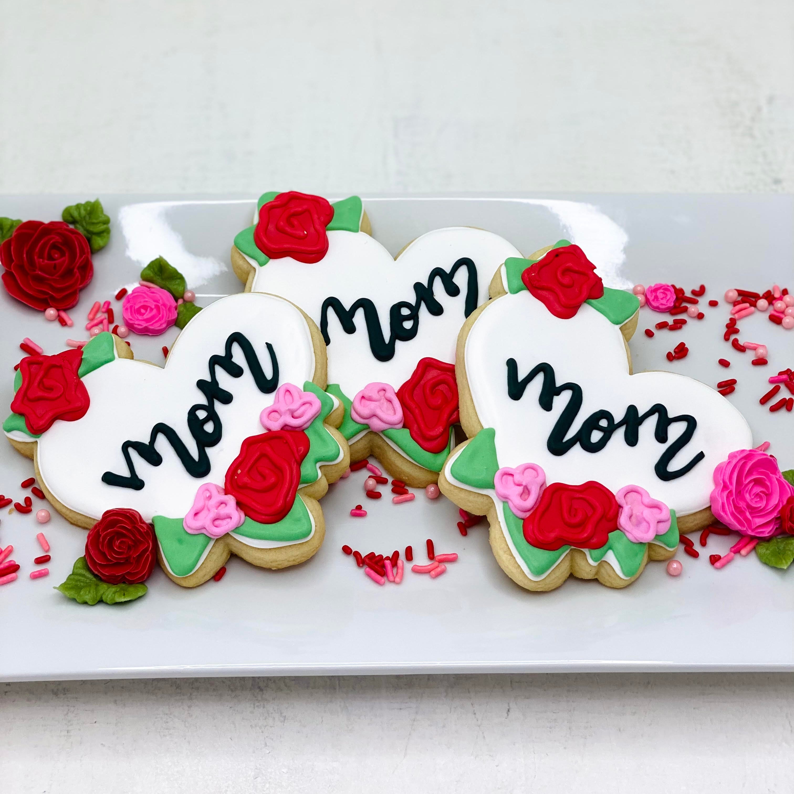 Heart and Flowers Mom Mothers Day Cookies