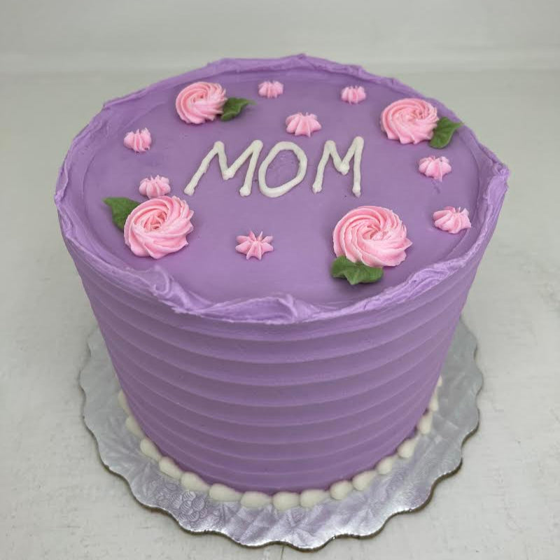 Mother’s Day Lavender and Pink “Mom” Cake – Red Velvet (6") 12 Servings