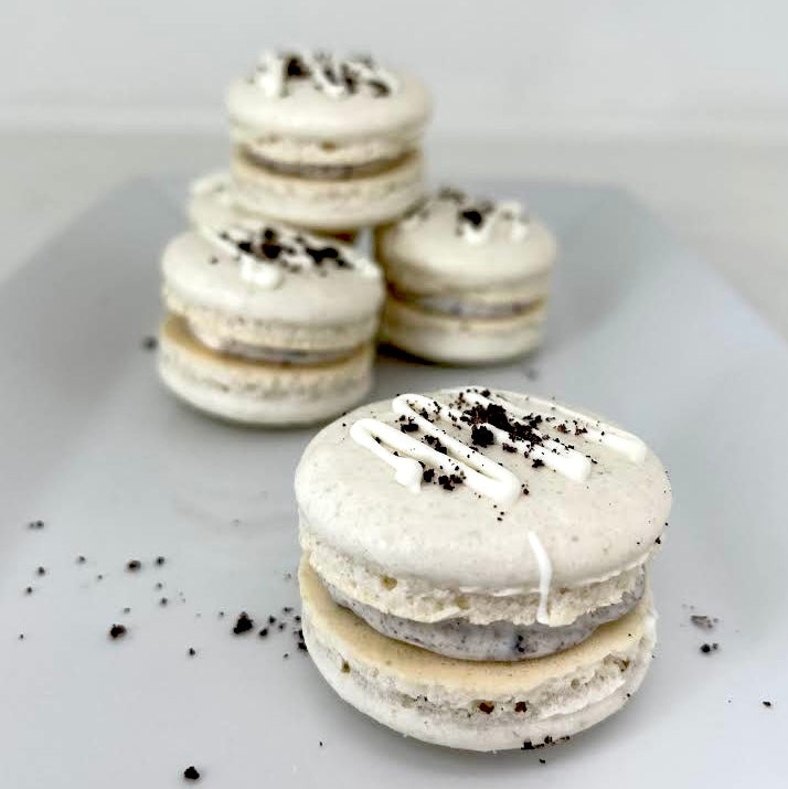 Oreo Macarons on white background