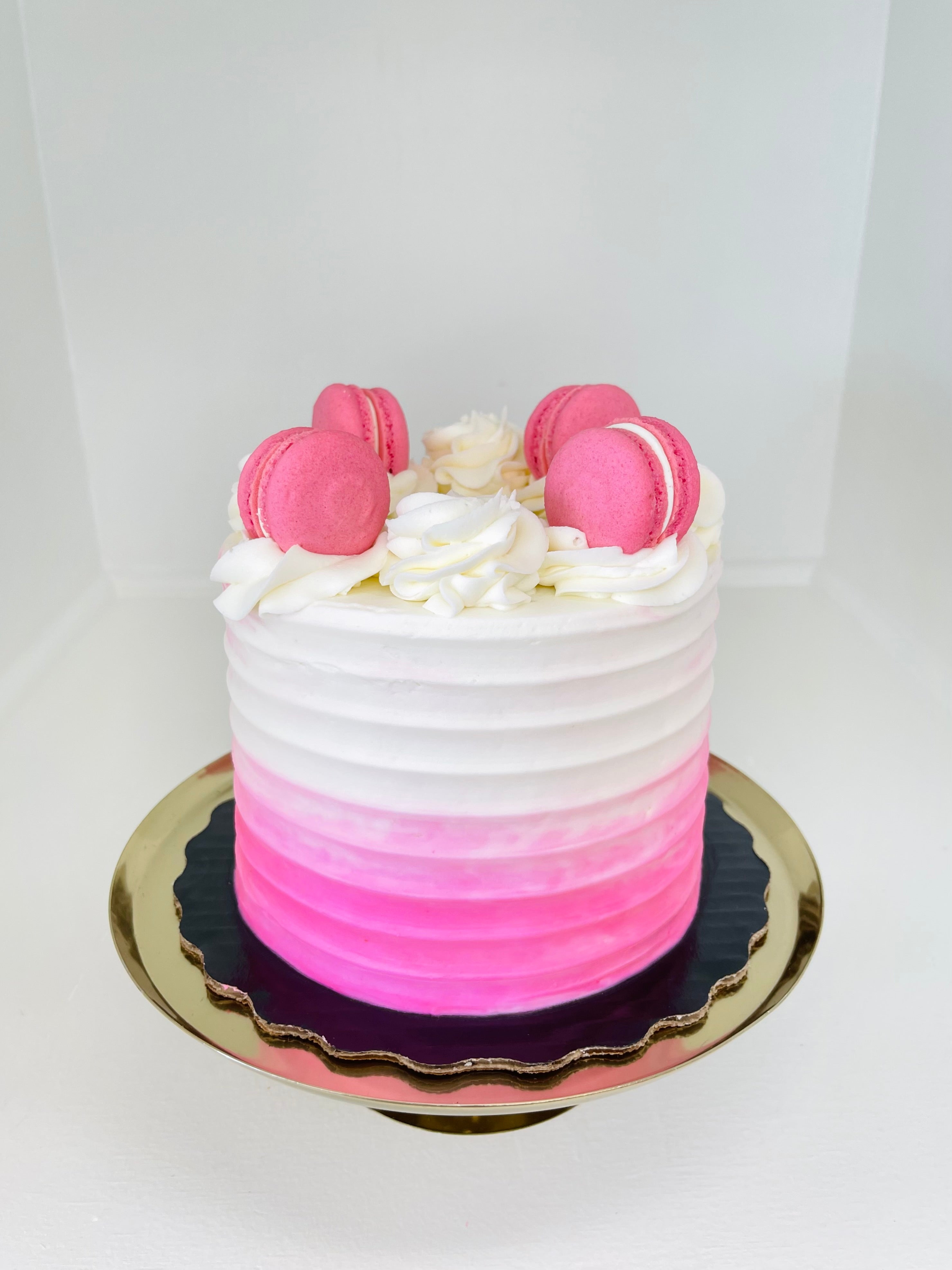 Pink Ombre Macarons Buttercream Vanilla Cake