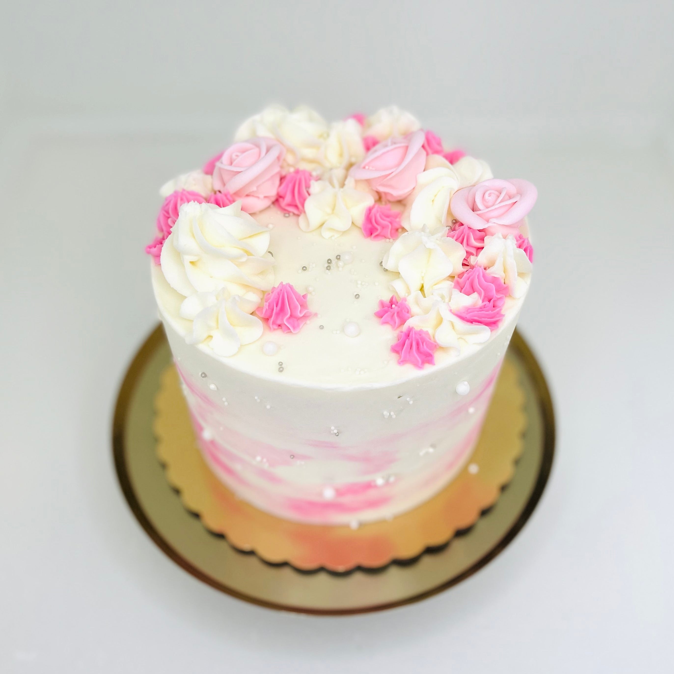 Pink & White Floral Buttercream Almond Cake