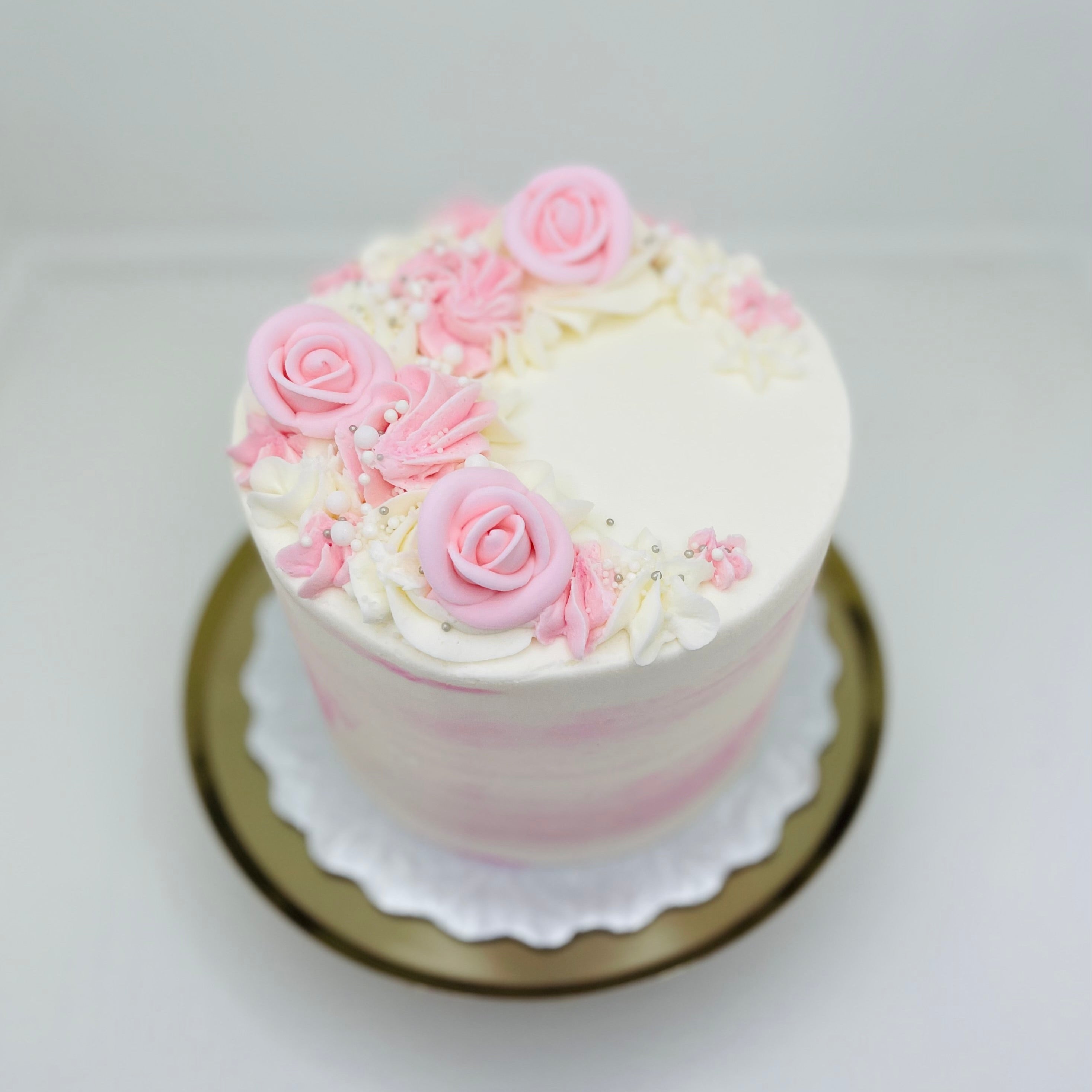 Pink & White with Floral Buttercream Almond Cake