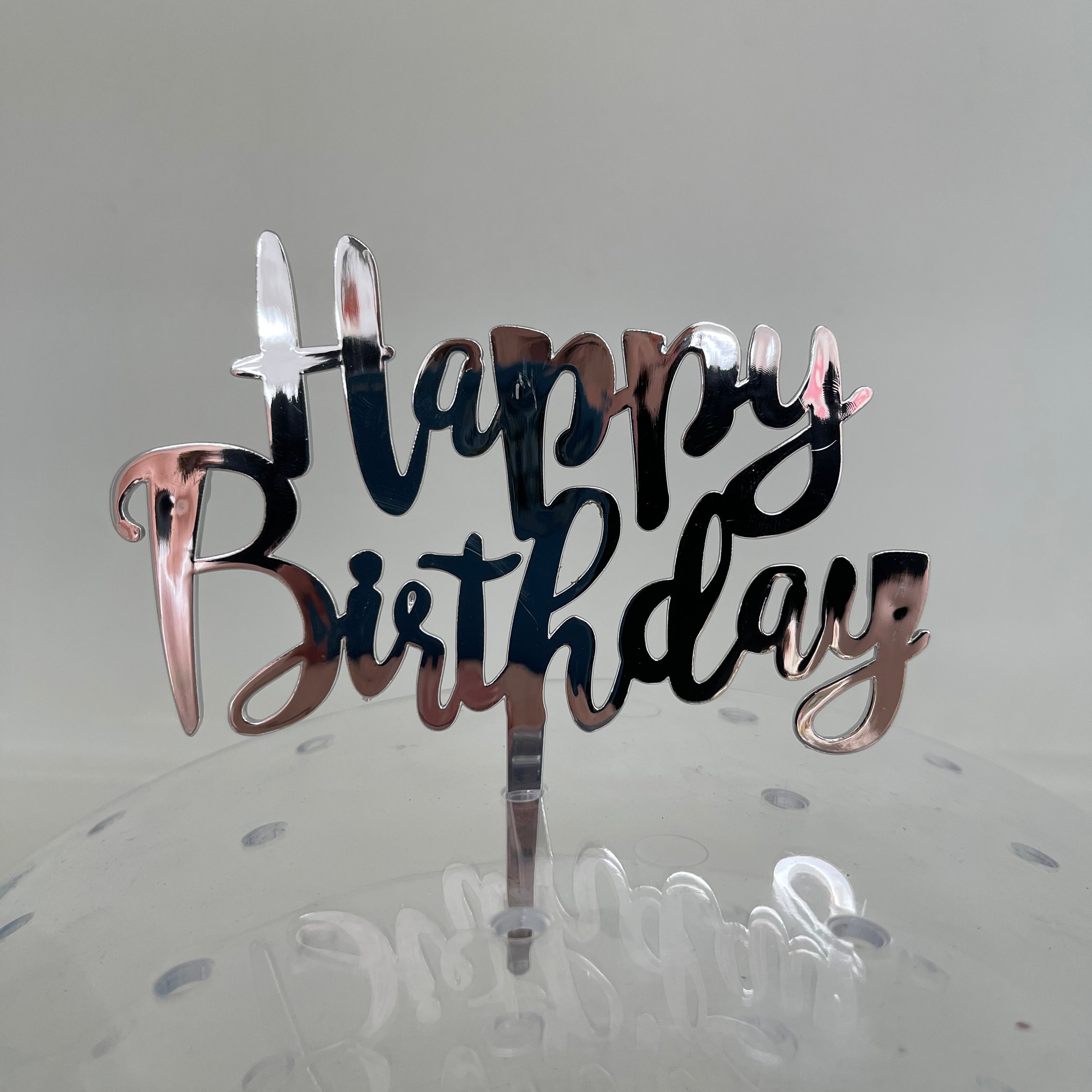 Silver Cursive Happy Birthday Cake Topper