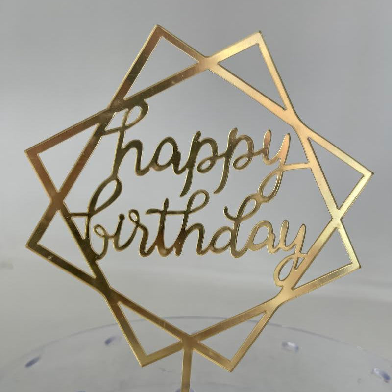 Squared gold cursive happy birthday cake topper