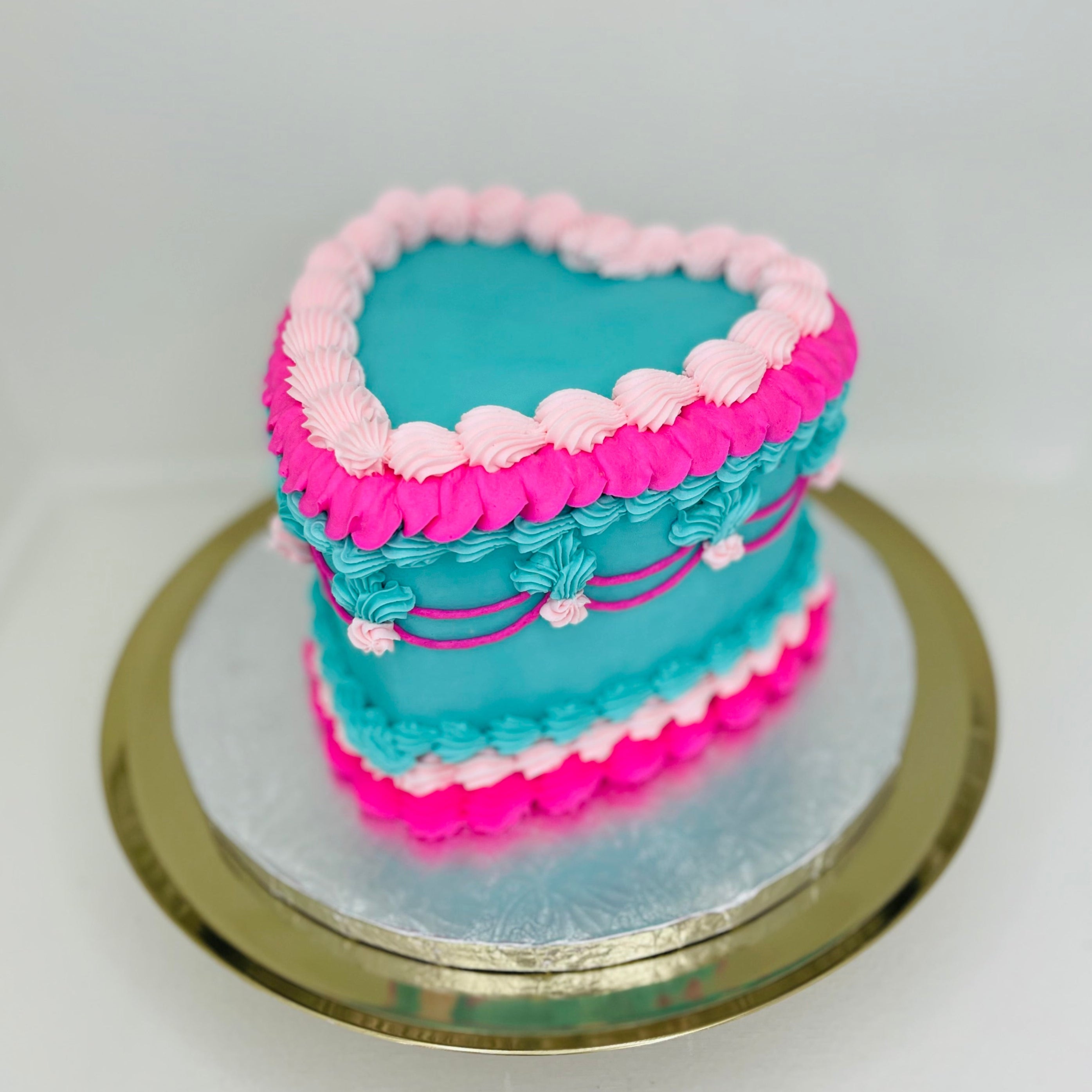 Teal and Pink Vintage Heart Red Velvet Cake
