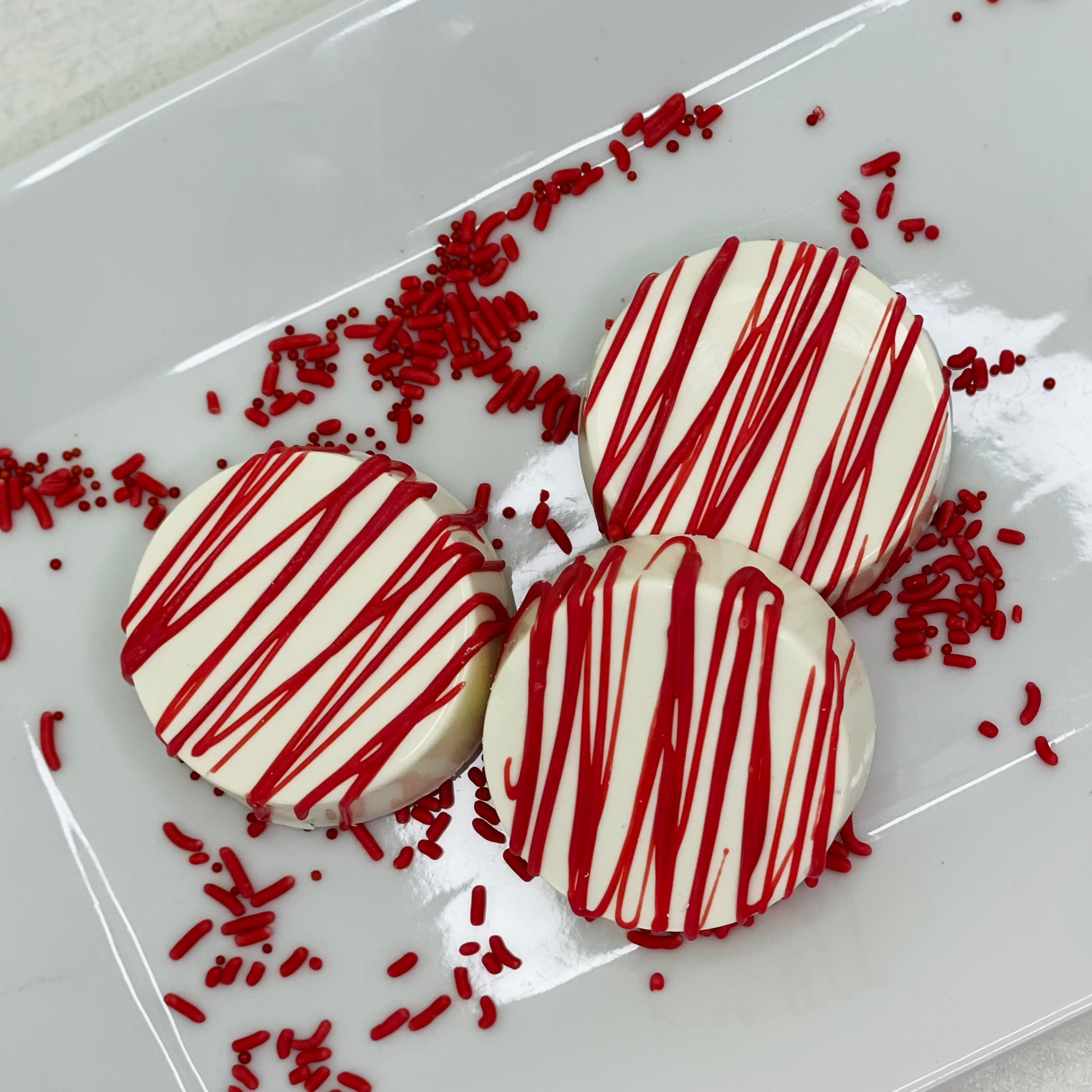 White & Red Chocolate Covered Oreos