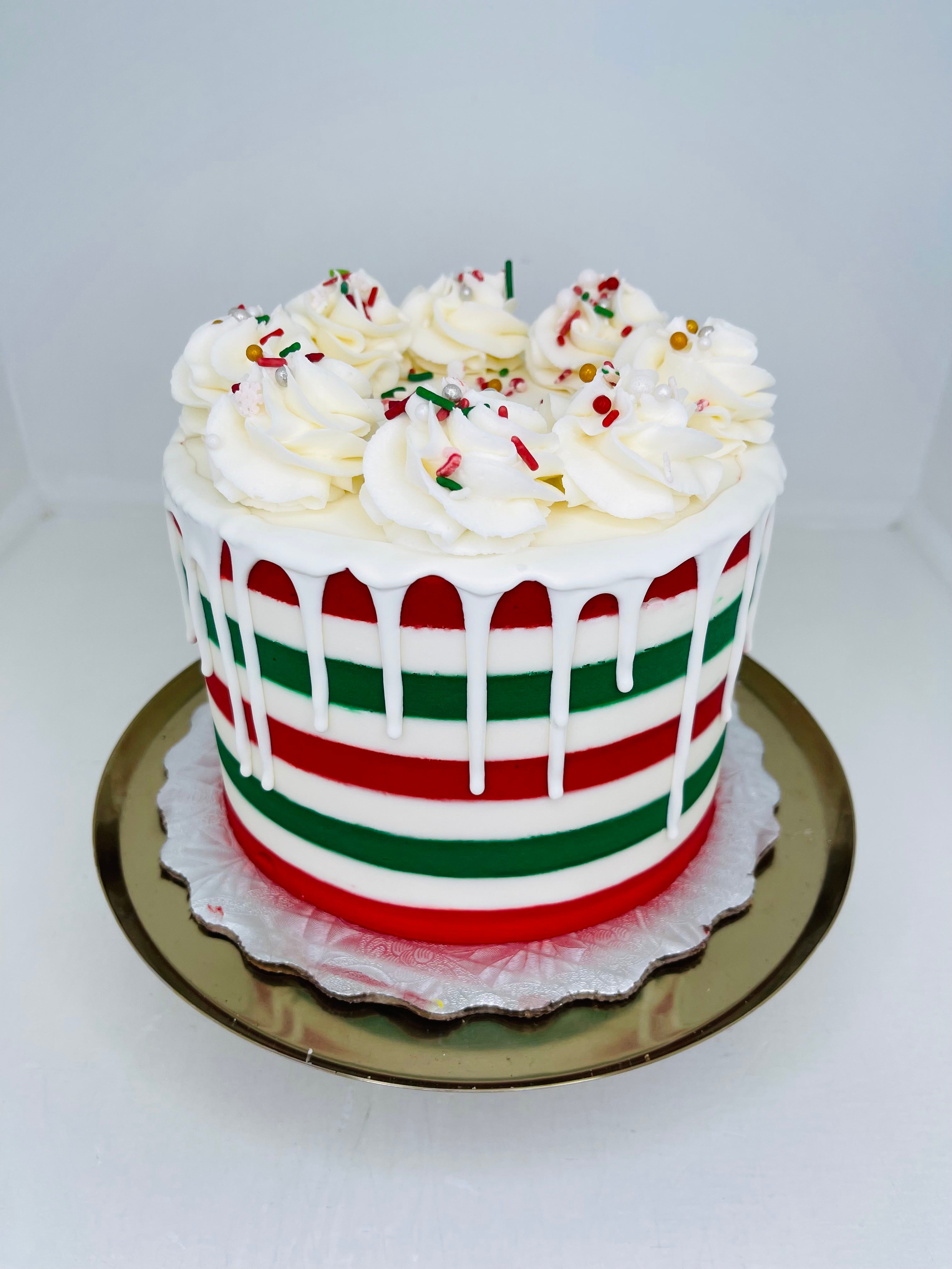 6" 12 servings Red and Green Stripes, Red Velvet