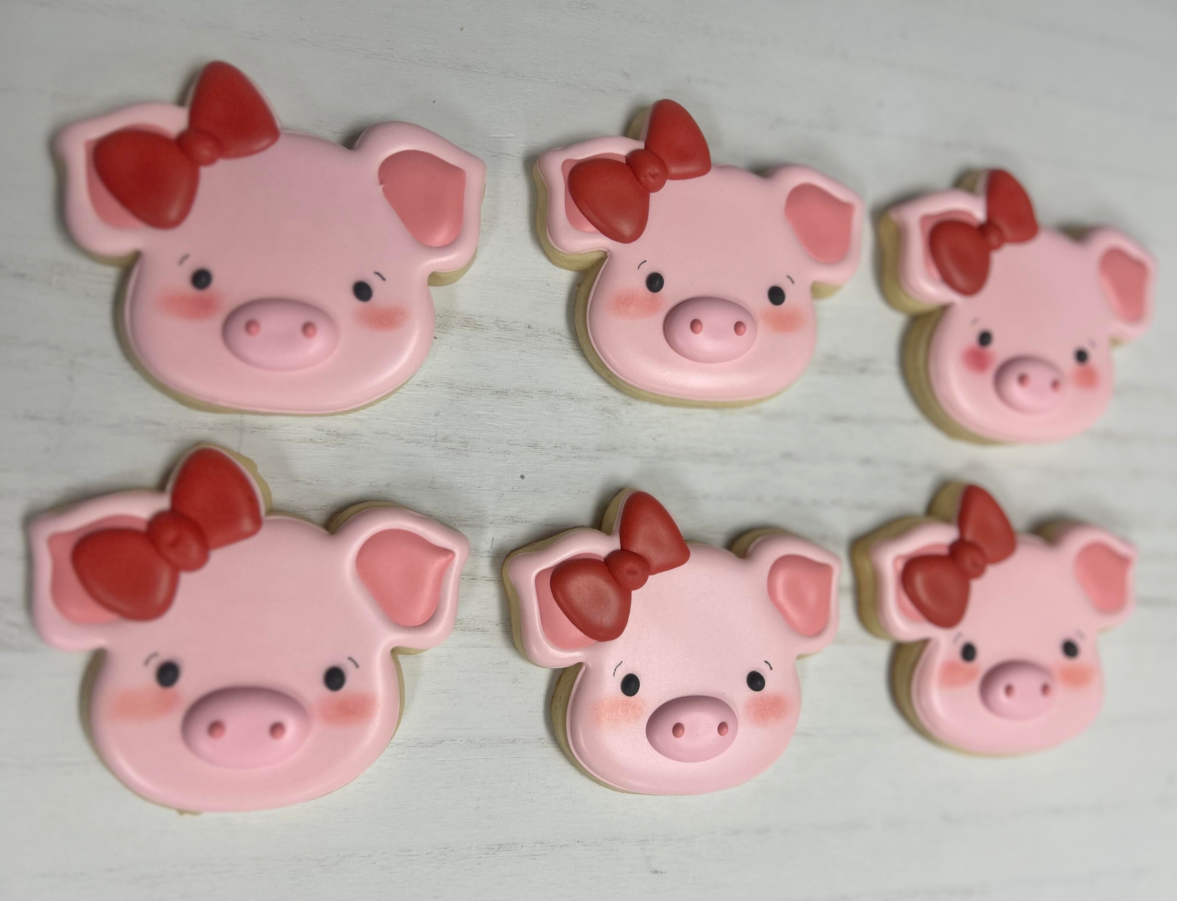 Pink Pig with Bow Royal Iced Sugar Cookies