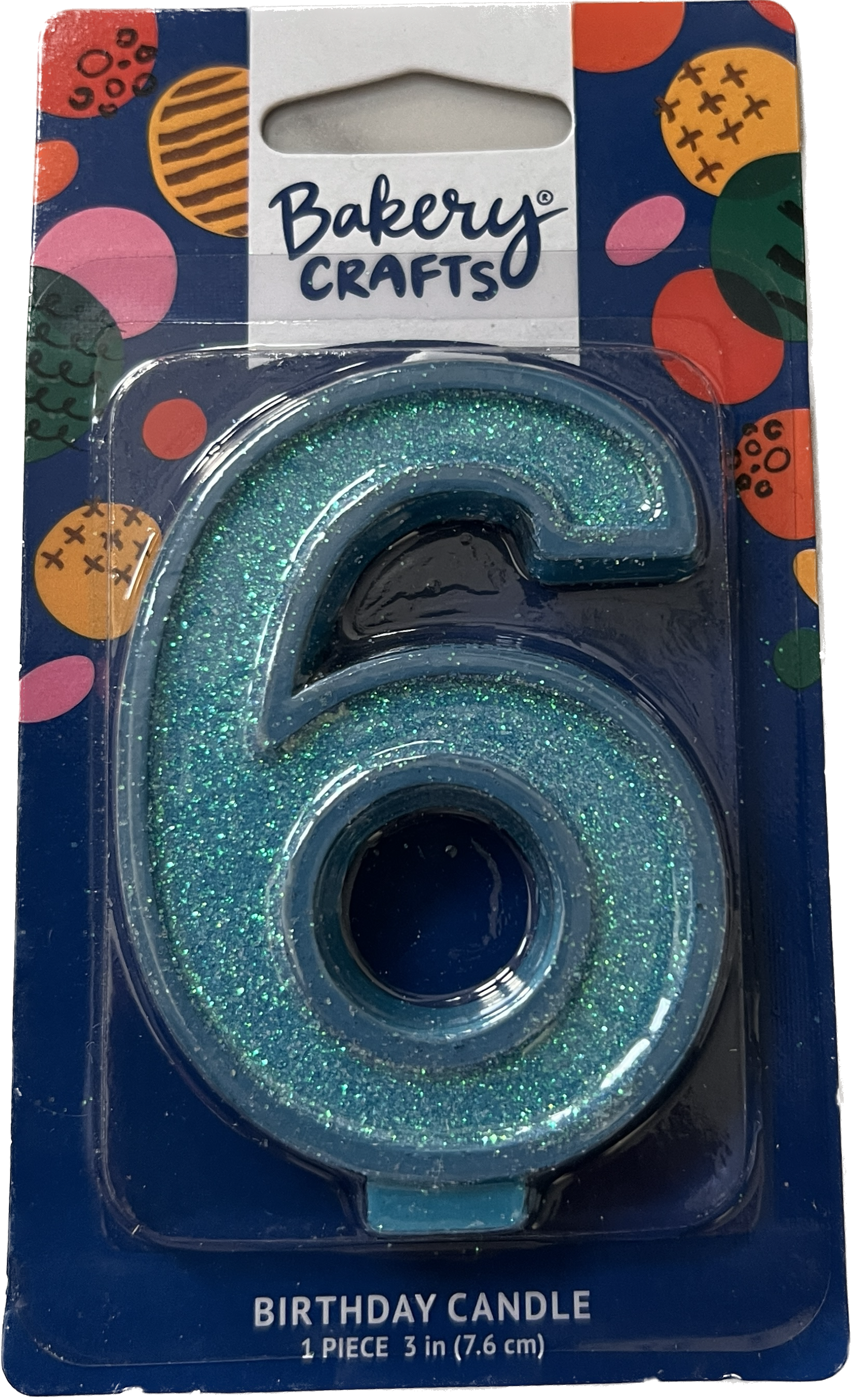 Large Birthday Candles Blue Glitter Number 6