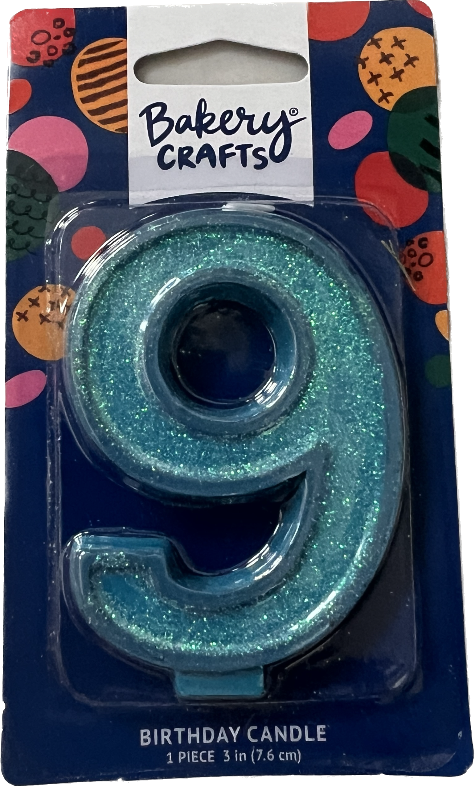 Large Birthday Candles Blue Glitter Number 9