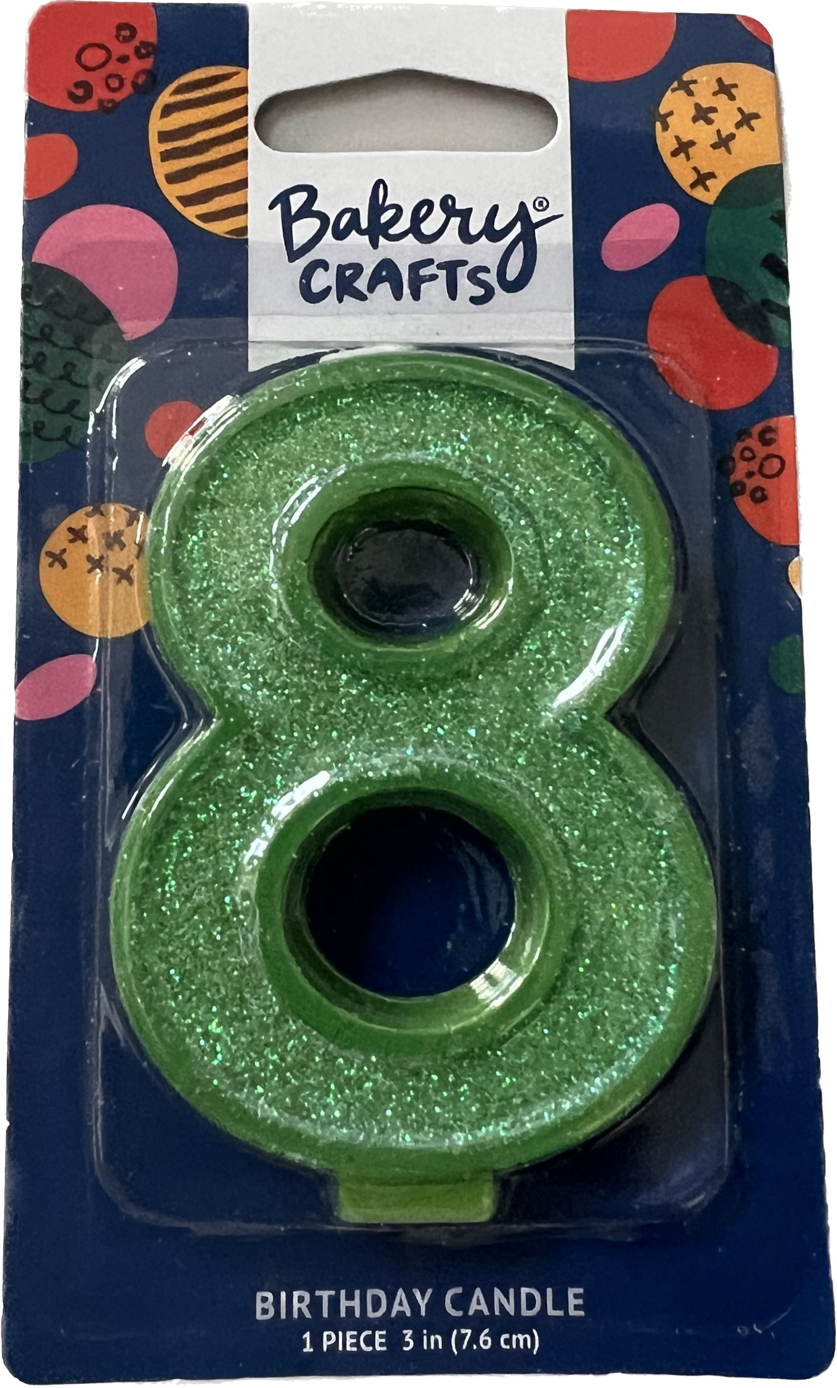 Large Birthday Candles Green Glitter Number 8