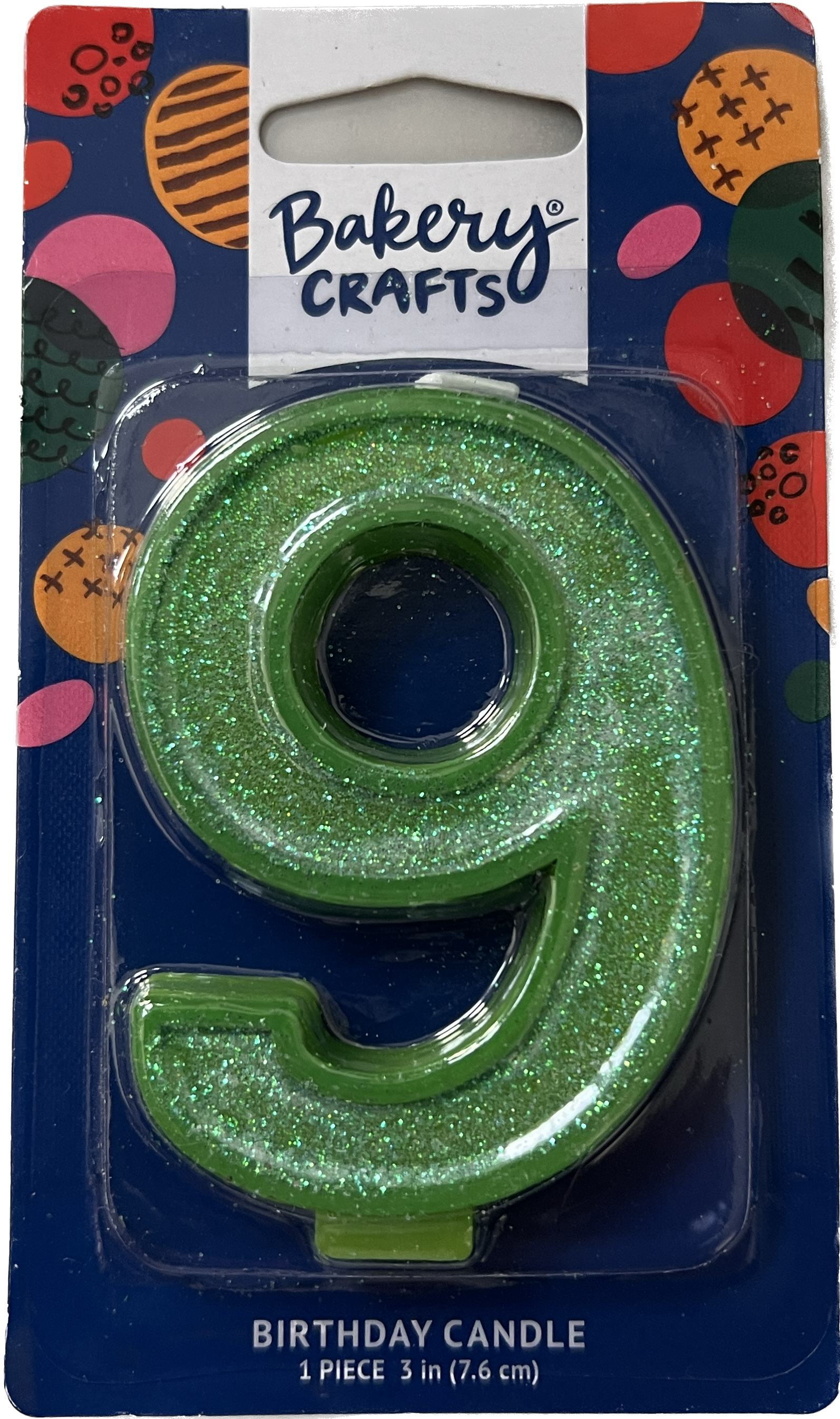 Large Birthday Candles Green Glitter Number 9
