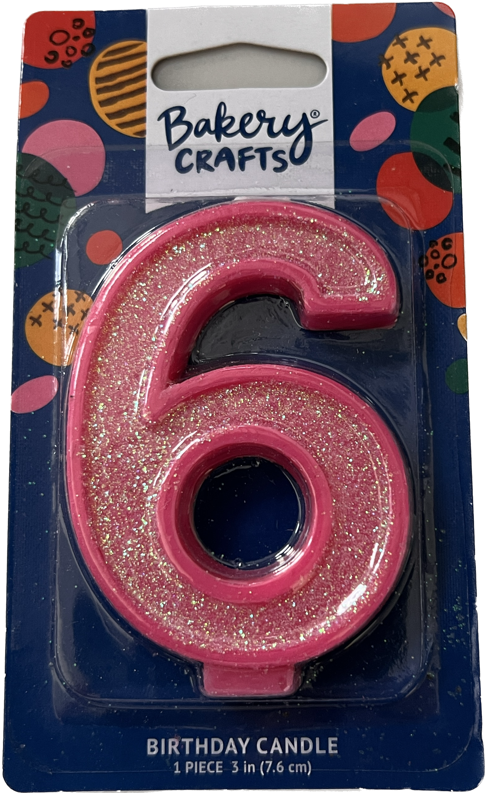 Large Birthday Candles Pink Glitter Number 6