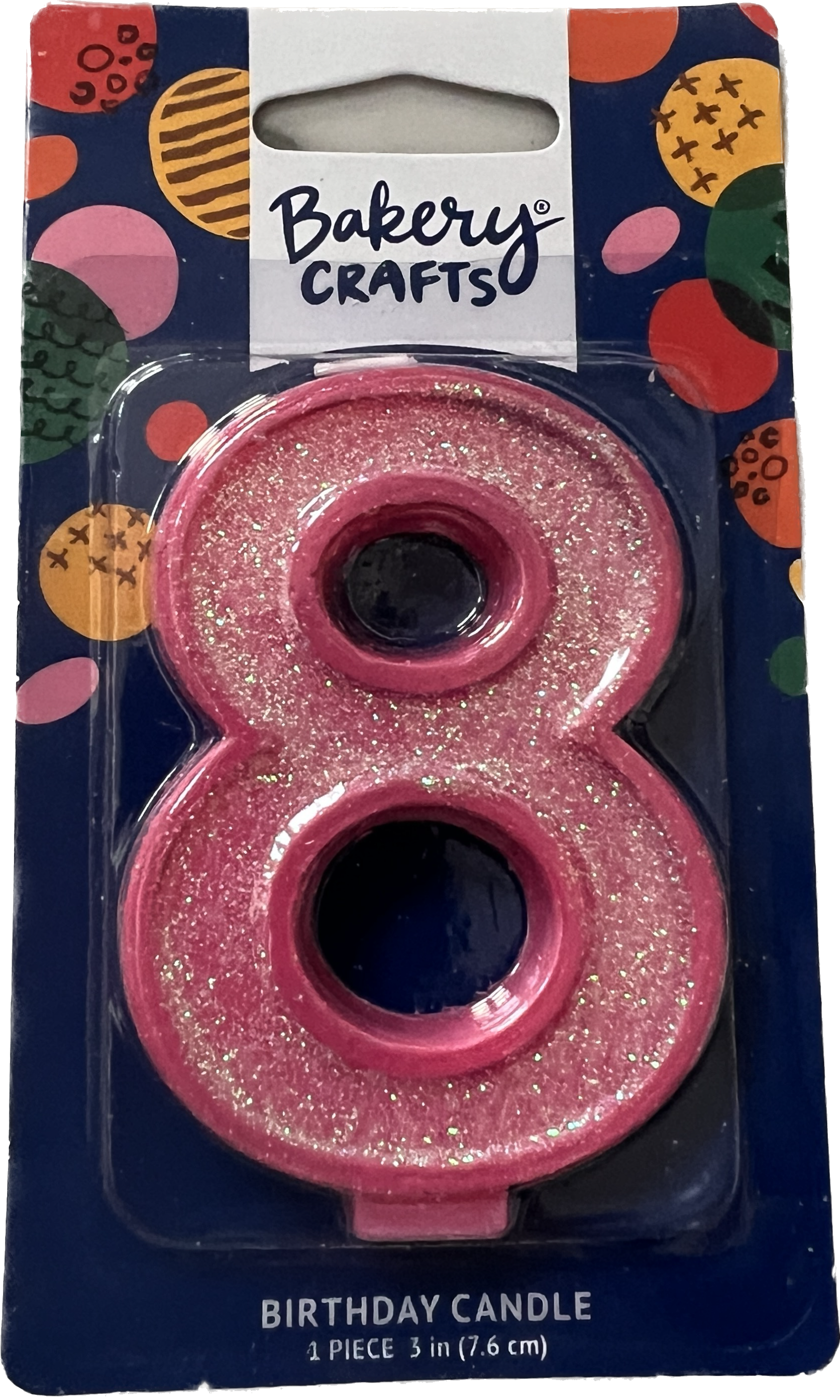 Large Birthday Candles Pink Glitter Number 8