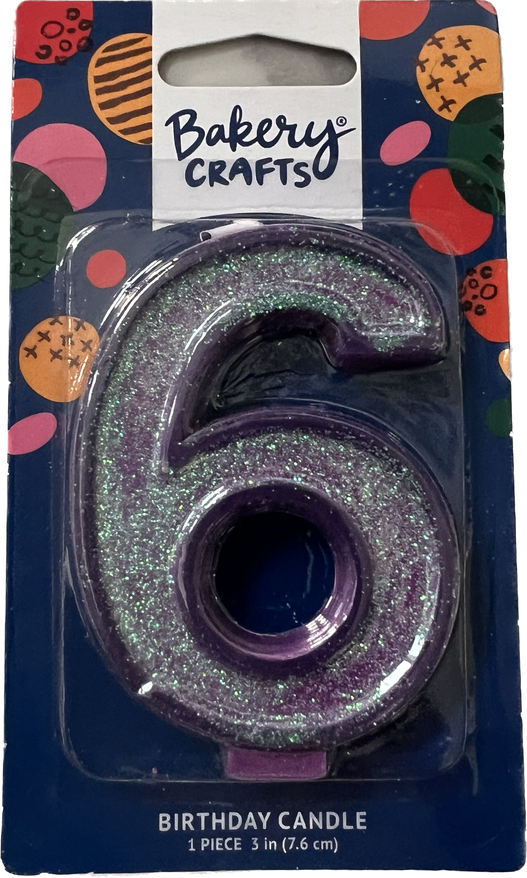 Large Birthday Candles Purple Glitter Number 6