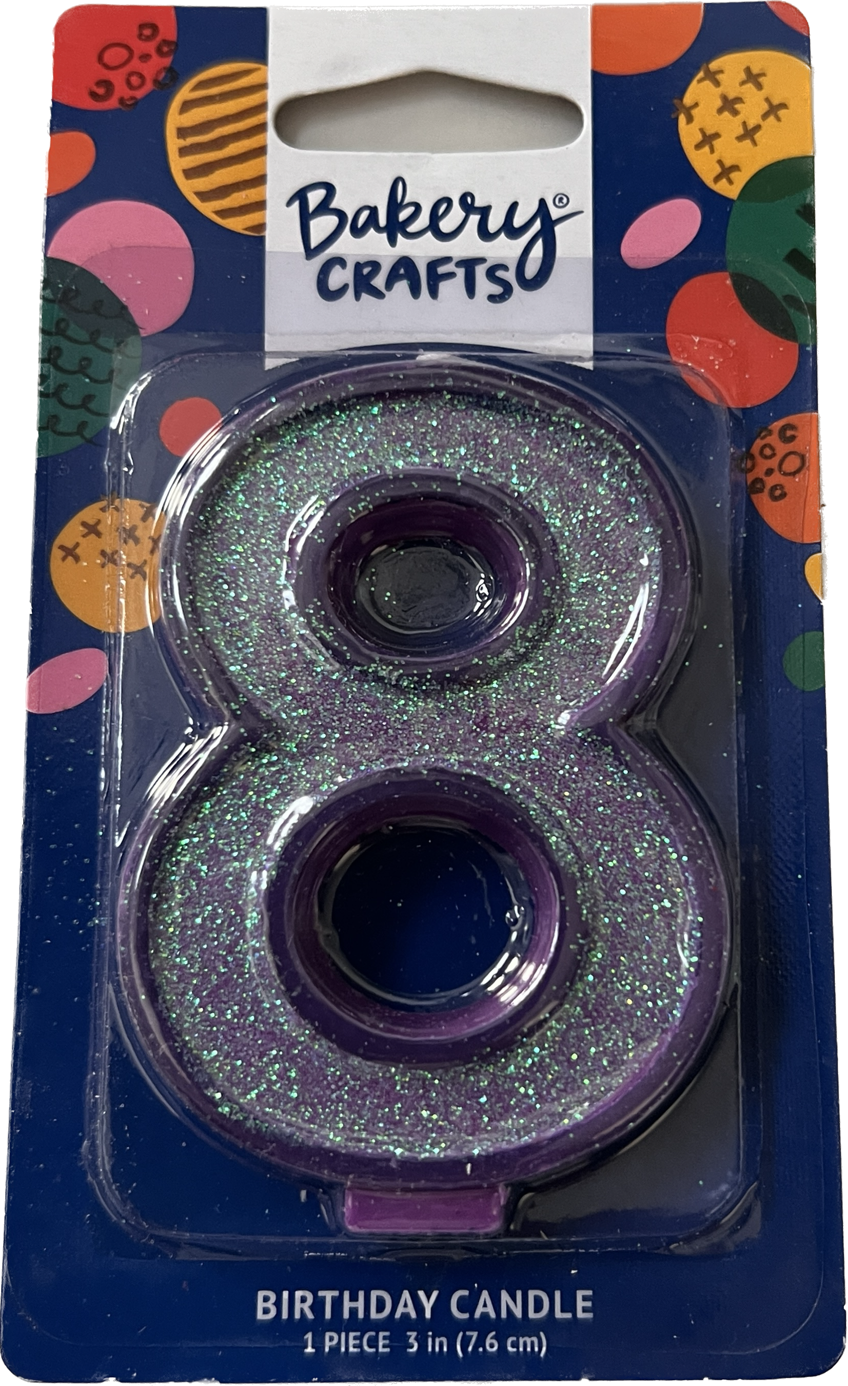 Large Birthday Candles Purple Glitter Number 8
