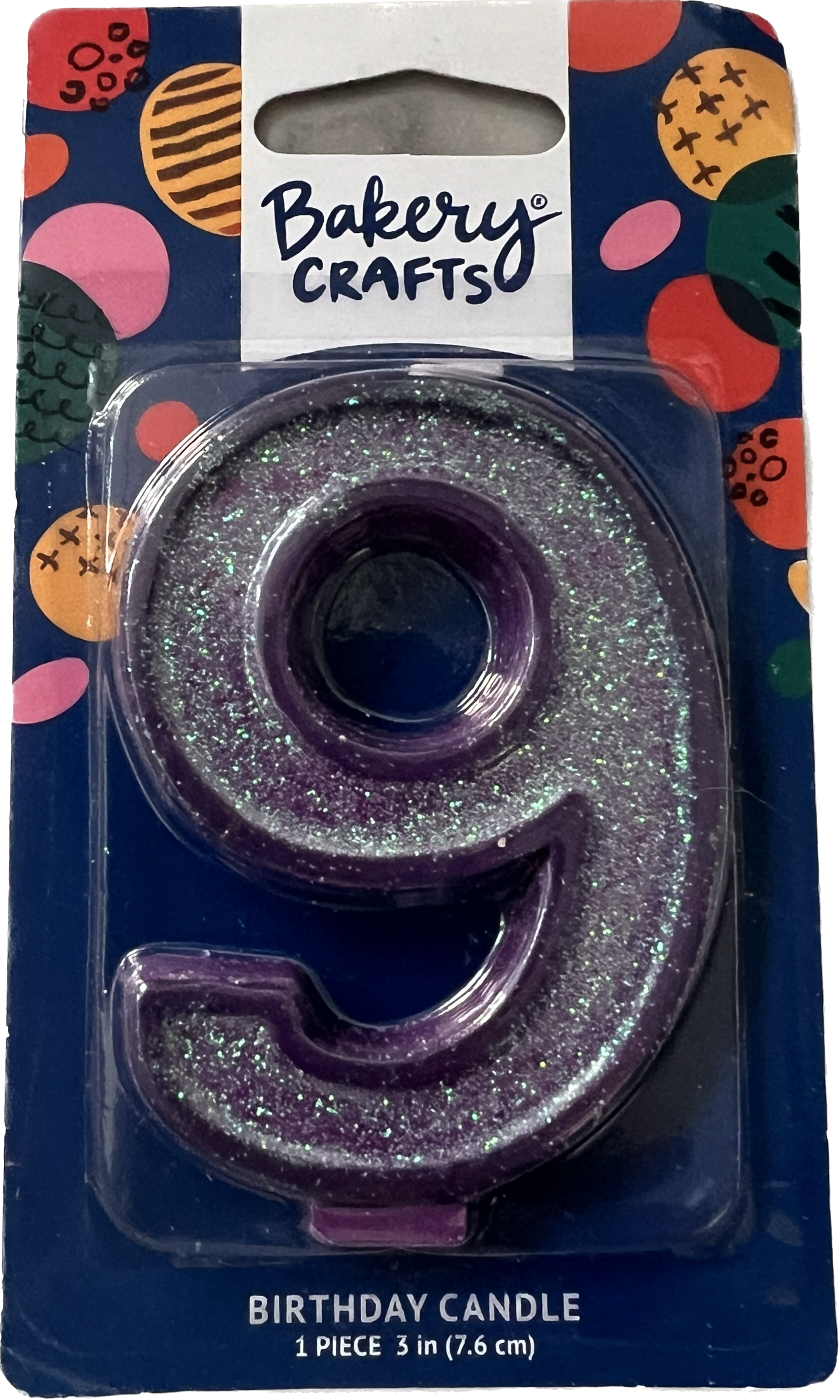 Large Birthday Candles Purple Glitter Number 9