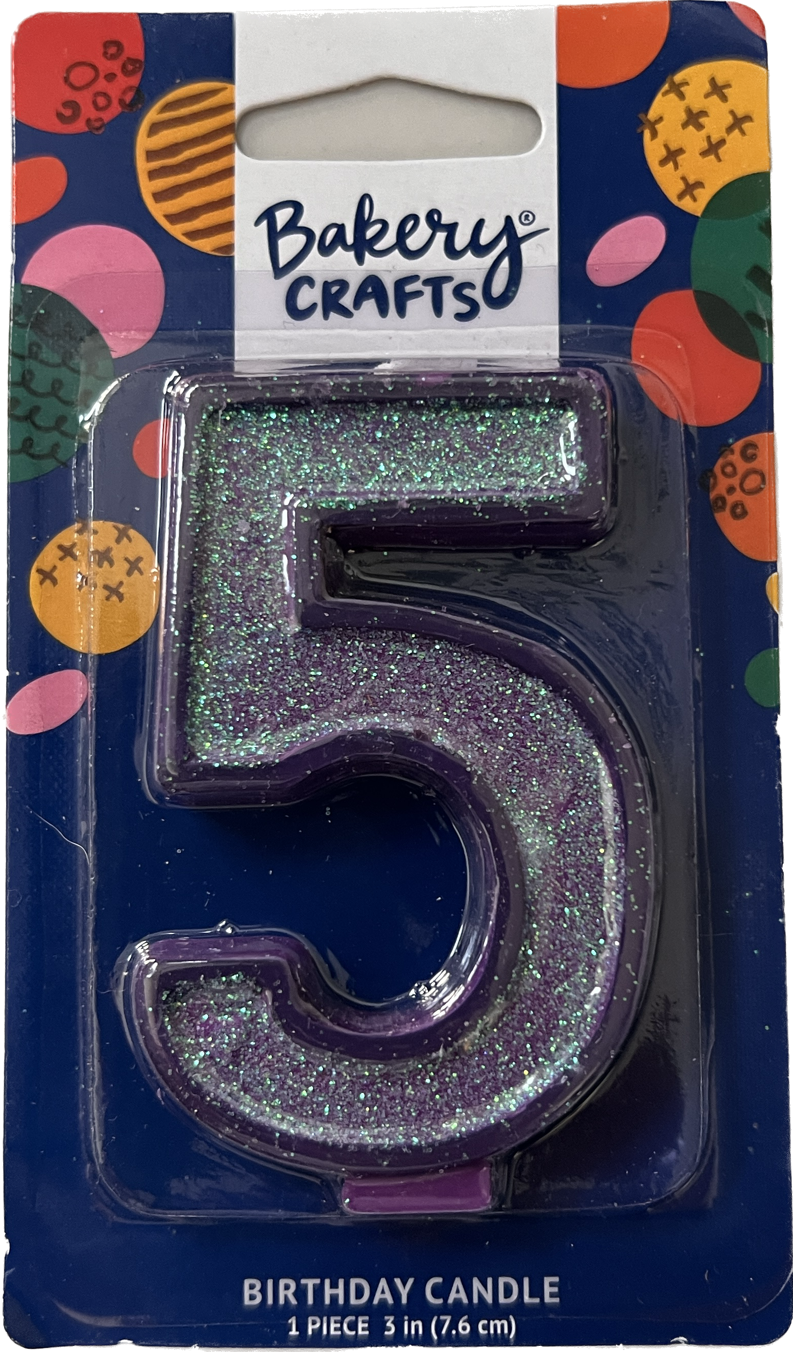 Large Birthday Candles Purple Glitter Number 5