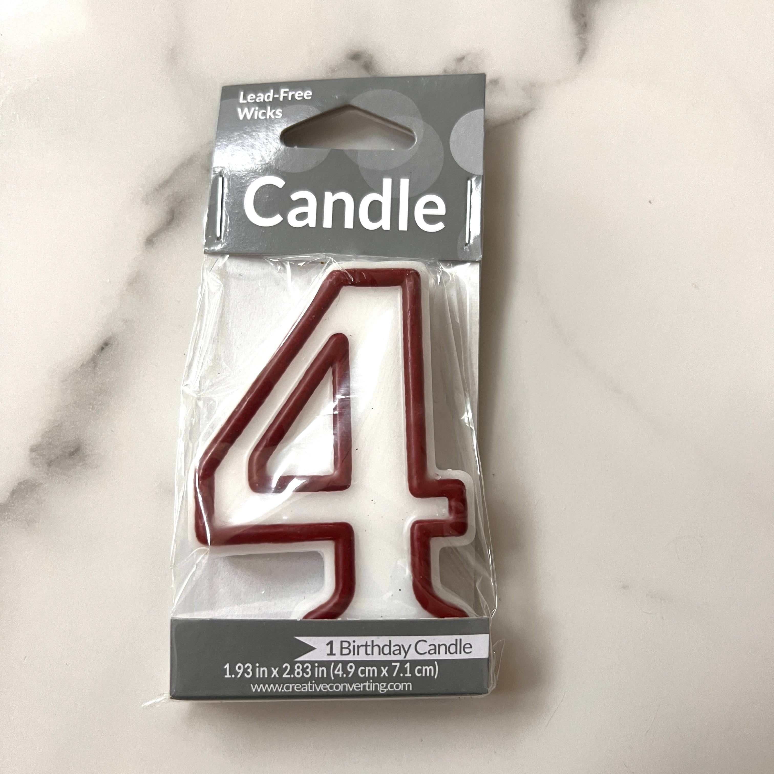 Large Birthday Candles Red & White Number 4